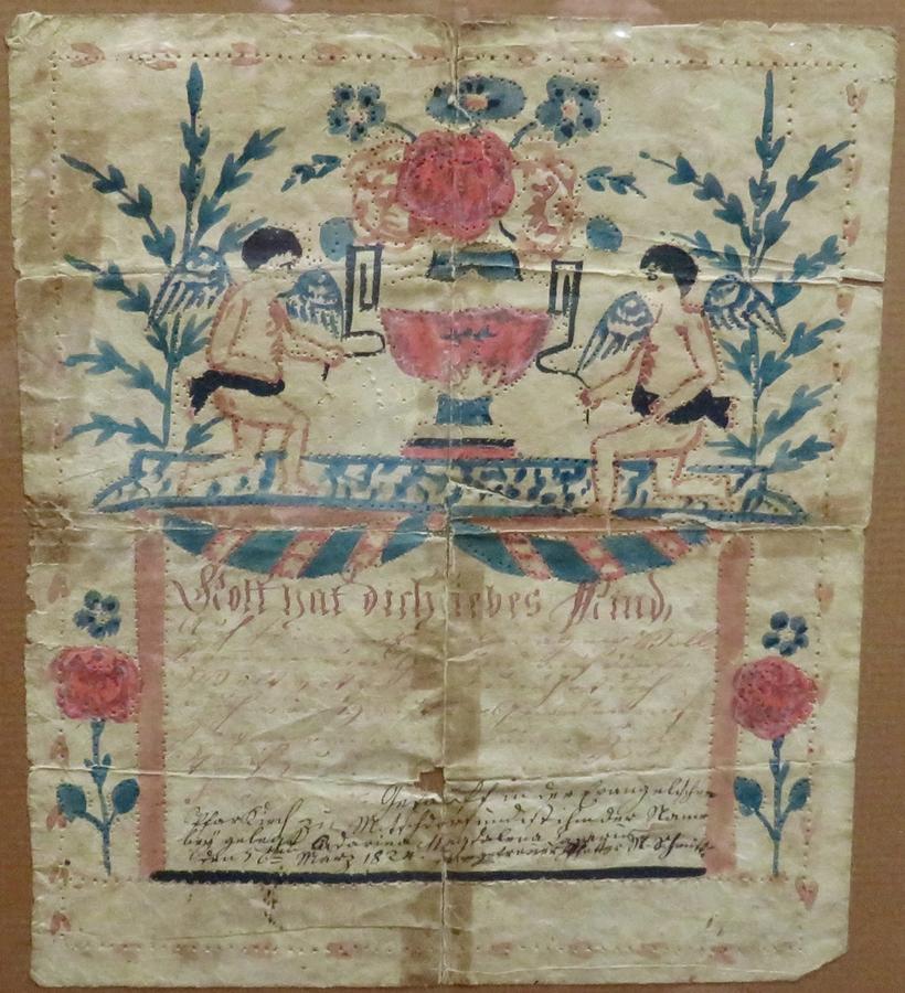 DATED PA PINPRICKED WATERCOLOR FRAKTUR, 1824