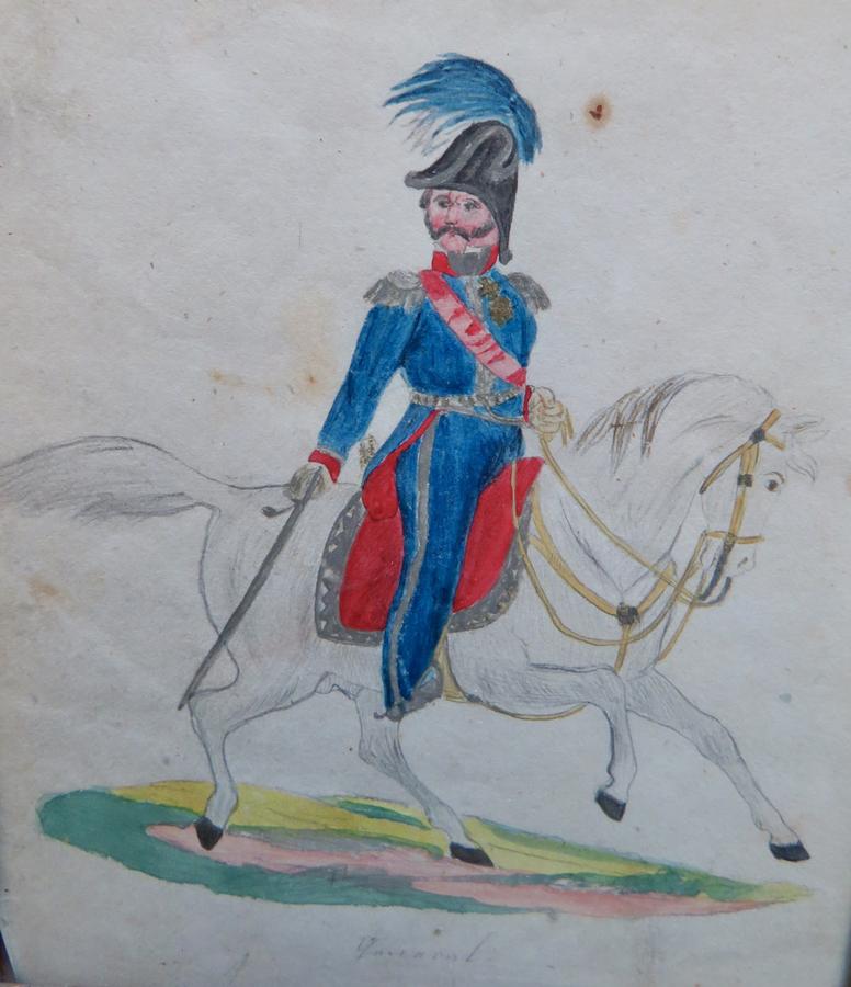 EARLY 19TH C. AMERICAN WATERCOLOR, OFFICER & HORSE