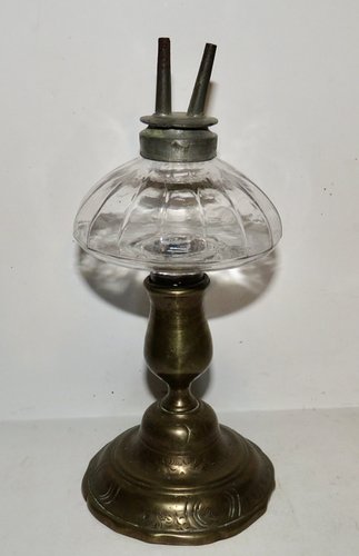 PEG LAMP AND BRASS CANDLEHOLDER, 19TH CENTURY