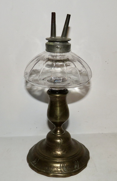 PEG LAMP AND BRASS CANDLEHOLDER, 19TH CENTURY