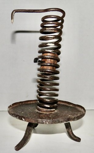 18TH C SPIRAL CANDLEHOLDER W/ DRIP CATCHER PAN