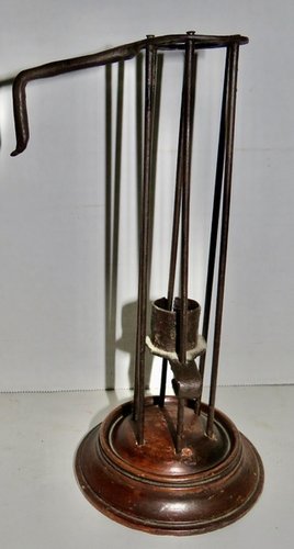 RARE IRON BIRDCAGE LIGHTING DEVICE W/ WOODEN BASE