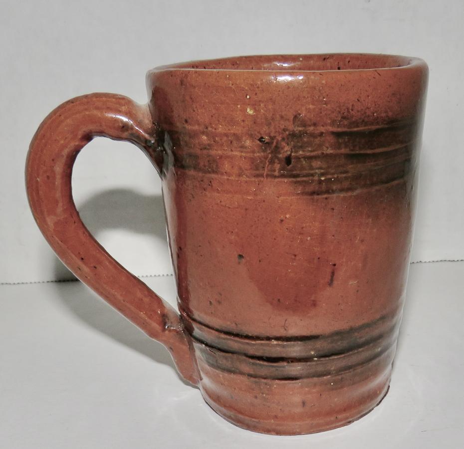 19TH CENTURY PA REDWARE TAVERN MUG 4 1/4"
