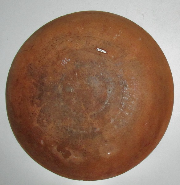 LARGE REDWARE CHARGER, SPONGED YELLOW SLIP 11 1/4"