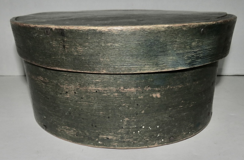 SUPER 19TH C. PANTRY BOX W/ GREEN PAINT, 9 3/4"