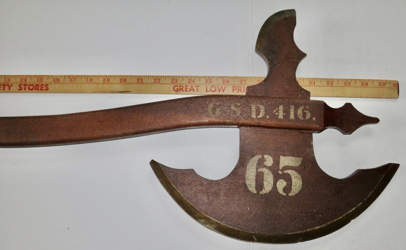 FOLK ART WOODEN AXE, MASONIC, ORIGINAL PAINT, 19TH