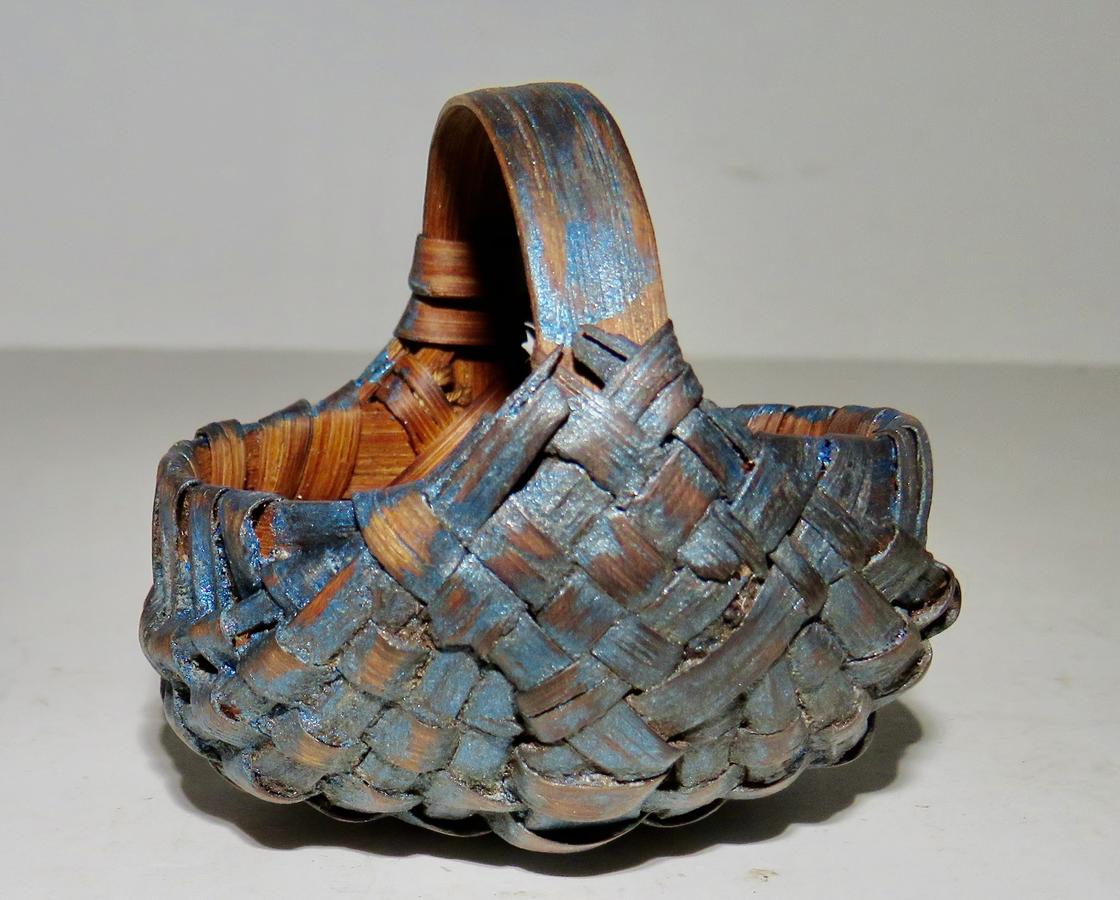 RARE VA MINIATURE BUTTOCKS BASKET, BLUE PAINT