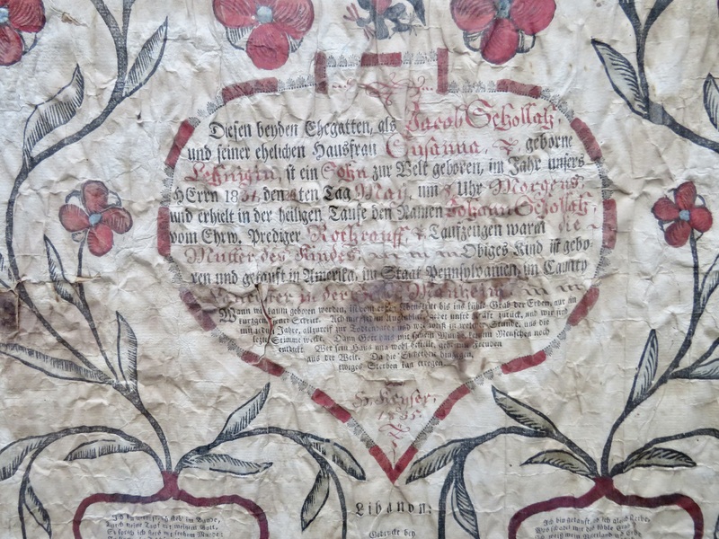 LANCASTER CO. PA FRAKTUR W/ EAGLE AND DATED 1835