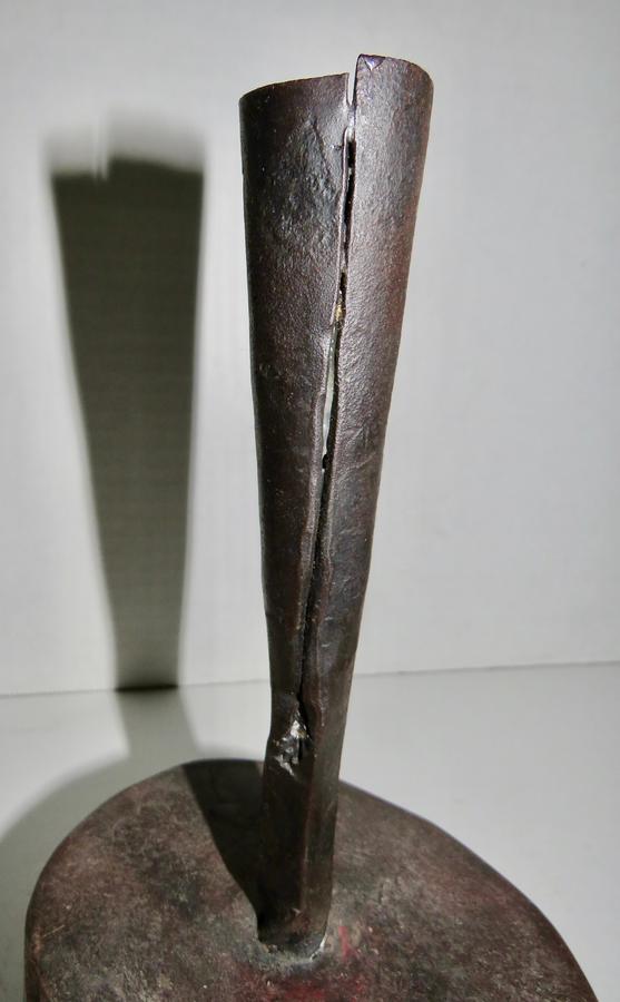 18TH CENTURY FORGED CANDLE HOLDER & WOOD BASE