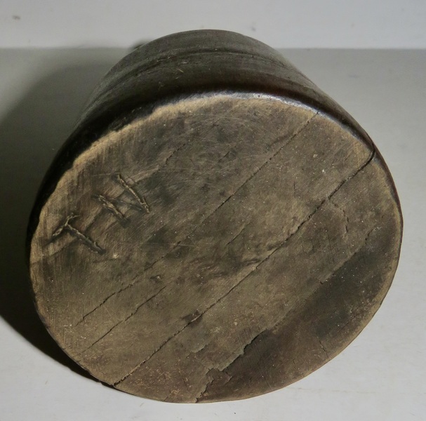 18TH CENTURY MAKE-DO CANDLE HOLDER, WOOD BASE