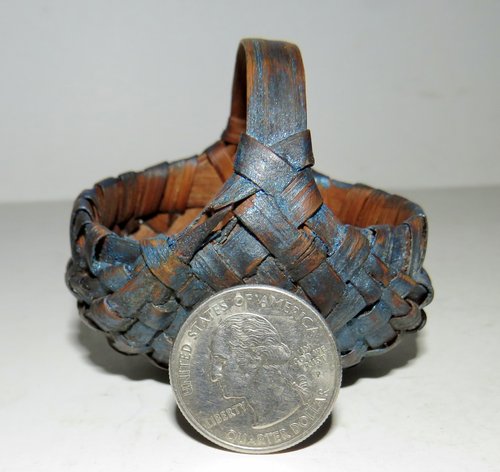 RARE VA MINIATURE BUTTOCKS BASKET, BLUE PAINT