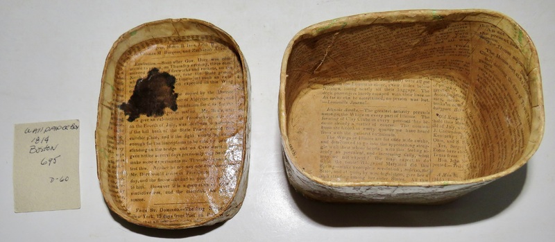 MINIATURE WALLPAPER BOX, DATED 1814, 4X3X2 3/4