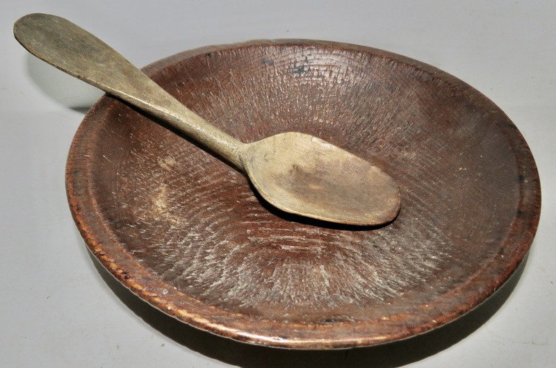 RARE 18TH C. EATING BOWL & SPOON