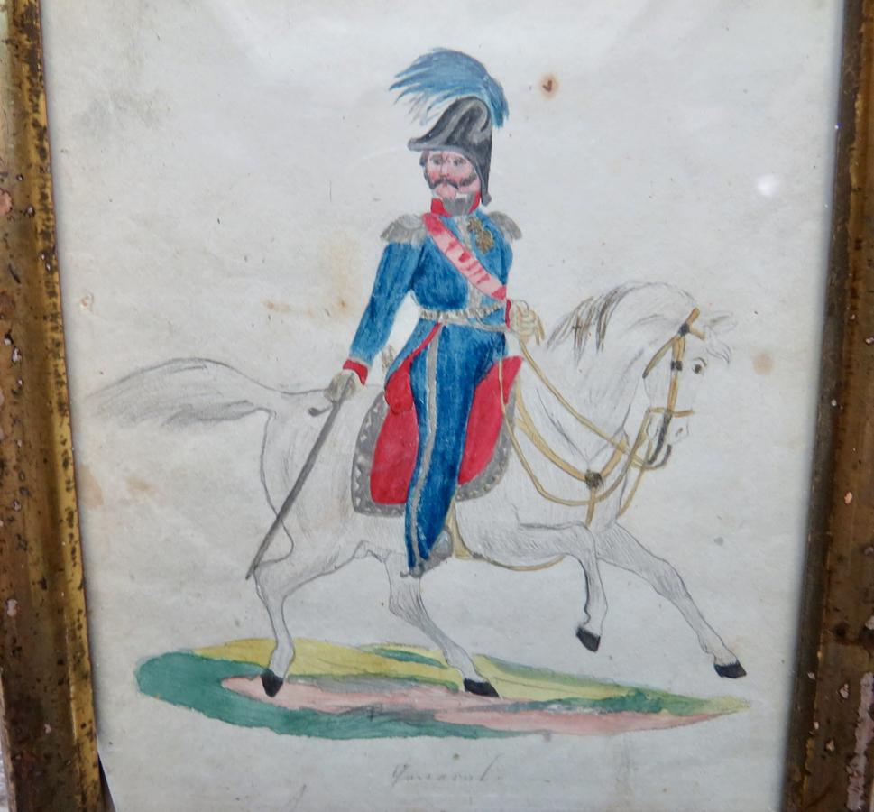 EARLY 19TH C. AMERICAN WATERCOLOR, OFFICER & HORSE