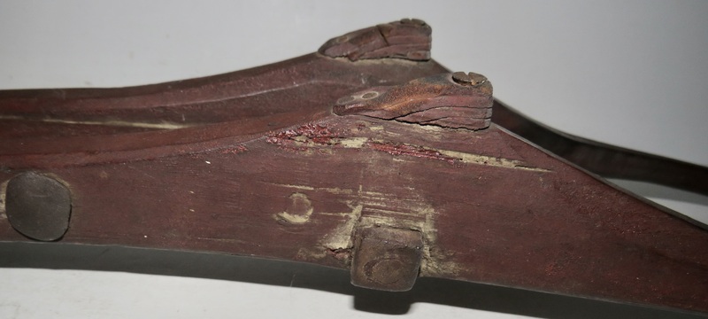 18TH/19TH C. WOODEN BOOT JACK W/ RED PAINT