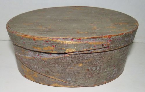 EARLY 19TH C. SMALL PAINTED OVAL PANTRY BOX 6 1/2"
