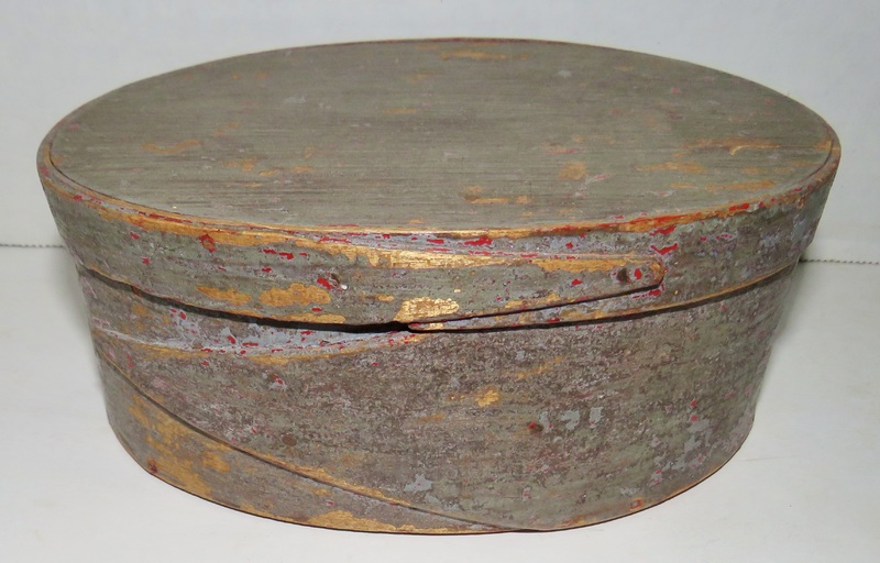 EARLY 19TH C. SMALL PAINTED OVAL PANTRY BOX 6 1/2"