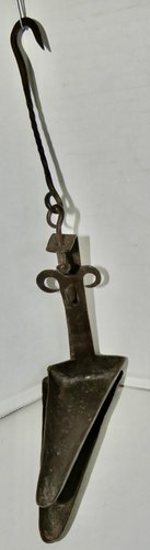 RARE 17TH C. FORGED CRUSIE WITH RAM'S HORN BACK
