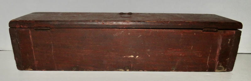 RARE SMALL LOCKING DOCUMENT BOX W/ RED PAINT, 18TH