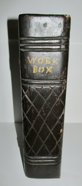 19TH C. LARGE FAKE BOOK BOX, ORIGINAL SALMON PAINT