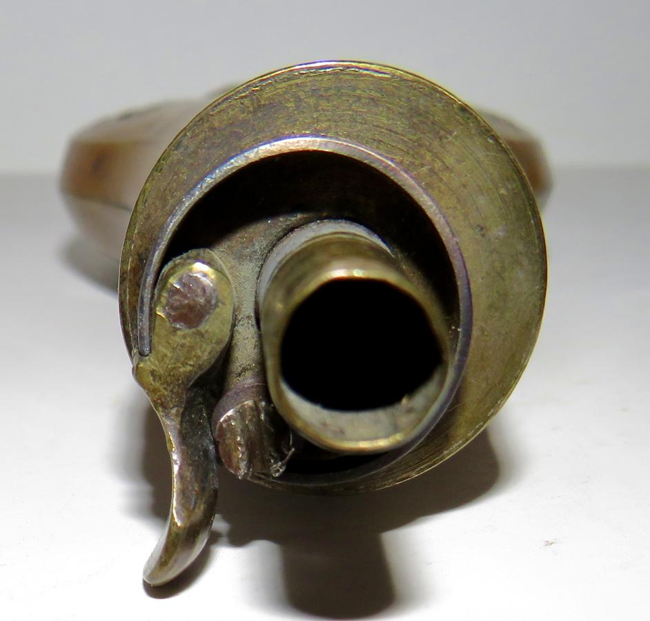 SMALL BRASS AND COPPER ENGLISH POWDER FLASK