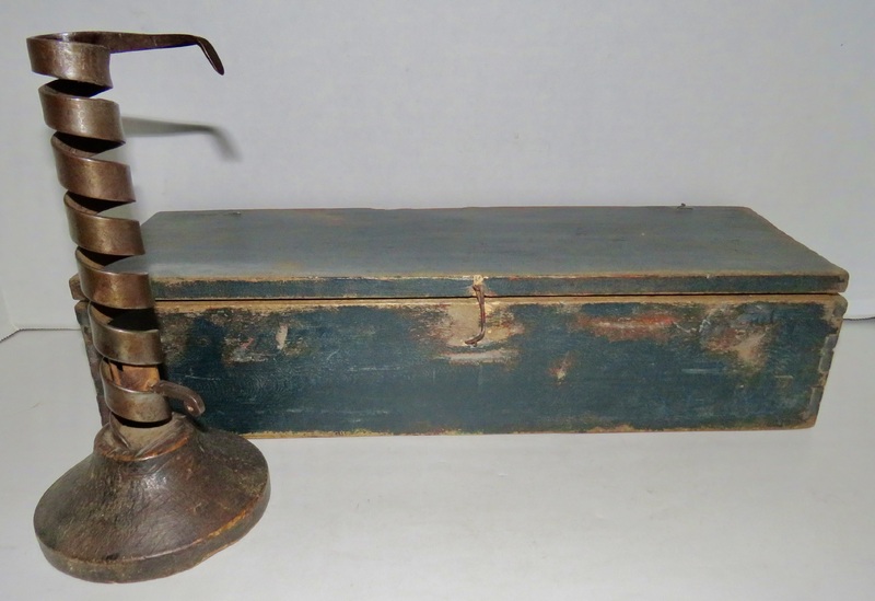 18TH C. STORAGE BOX, ORIGINAL PAINT, SNIPE HINGES