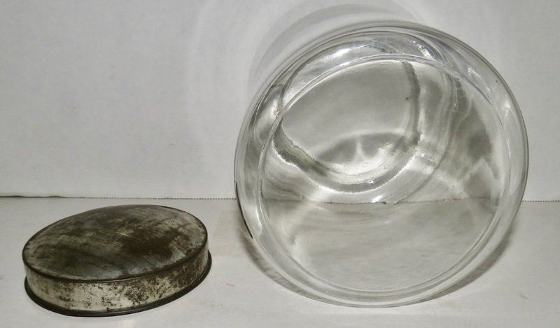 19TH C. GLASS PANTRY JAR WITH ORIGINAL TIN LID