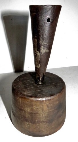 18TH CENTURY MAKE-DO CANDLE HOLDER, WOOD BASE