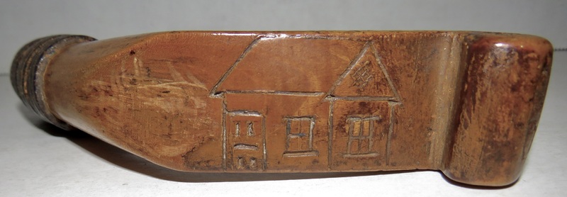 IROQUOIS CROOKED KNIFE CHIP CARVED HEART AND HOUSE