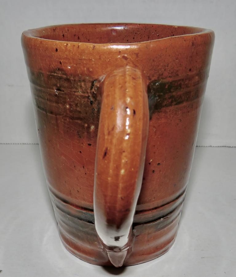 19TH CENTURY PA REDWARE TAVERN MUG 4 1/4"