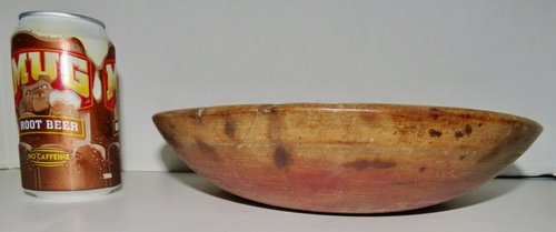 SMALL EARLY MAPLE BOWL 11 X 2 1/2, CRANBERRY PAINT