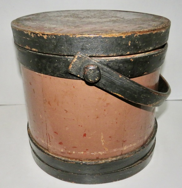 19TH CENTURY FIRKIN WITH SALMON AND BLACK PAINT