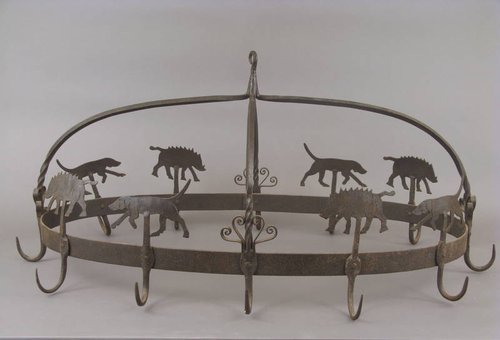 Large Hanging Iron Pot Holder w/Animals