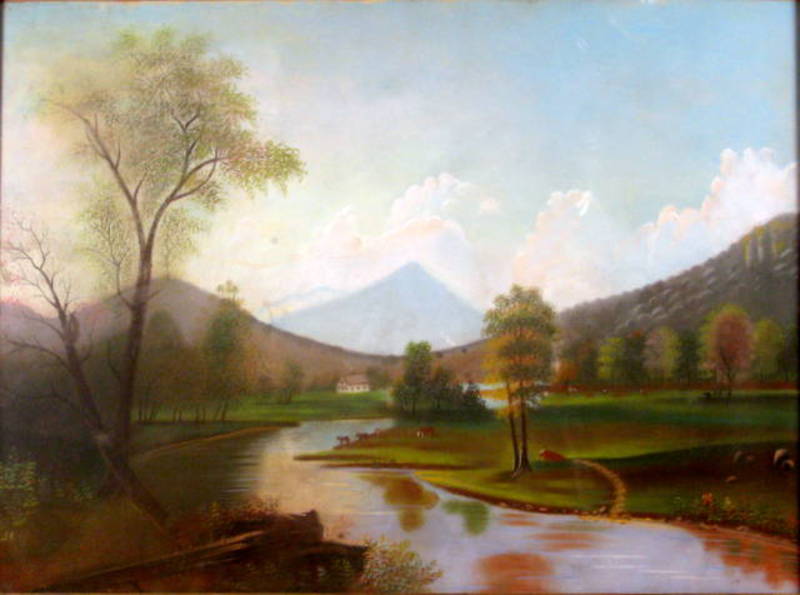 Lg. Pair 19thc. White Mountain Pastel Paintings