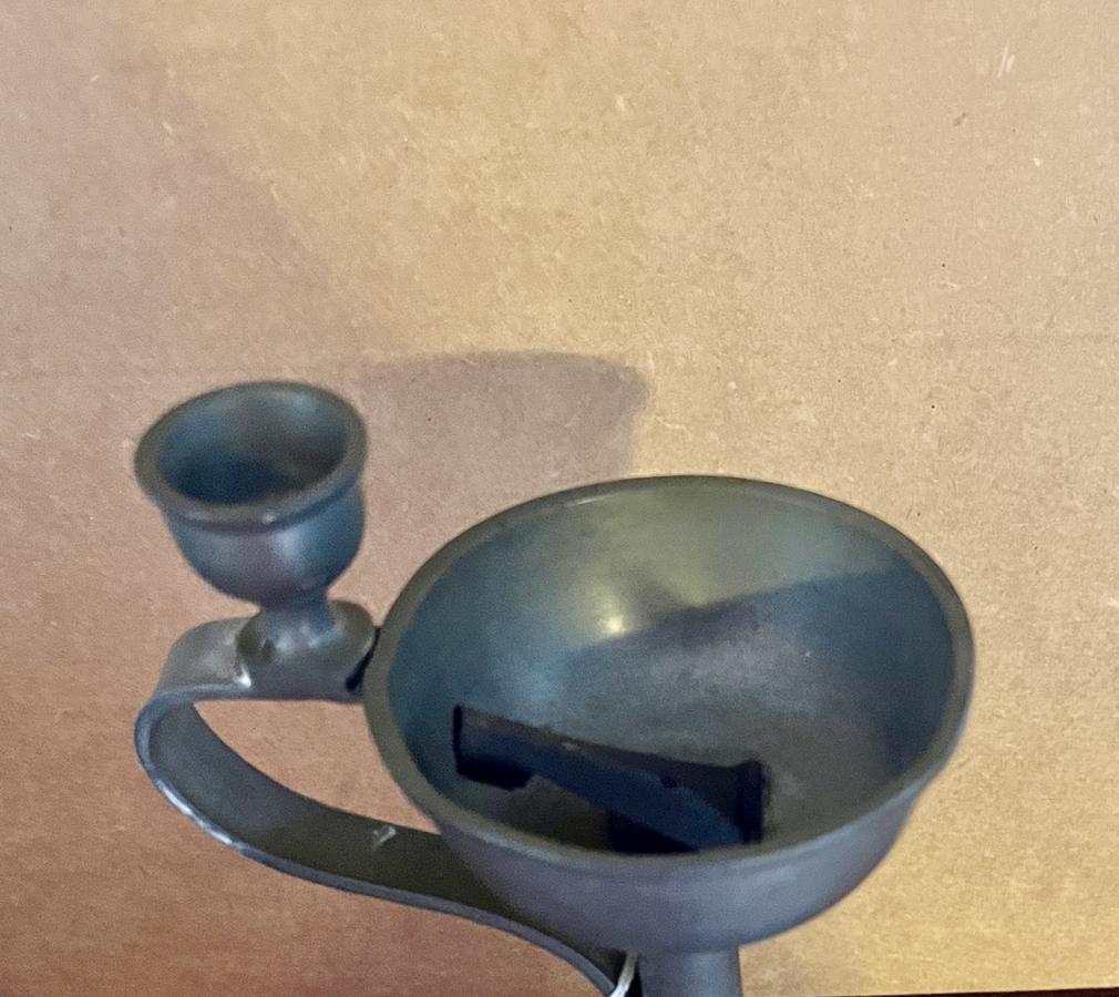 19thc. Whale Oil Pewter Lamp