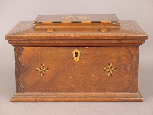 19thc. Coffin Style Inlaid Jewelry Box