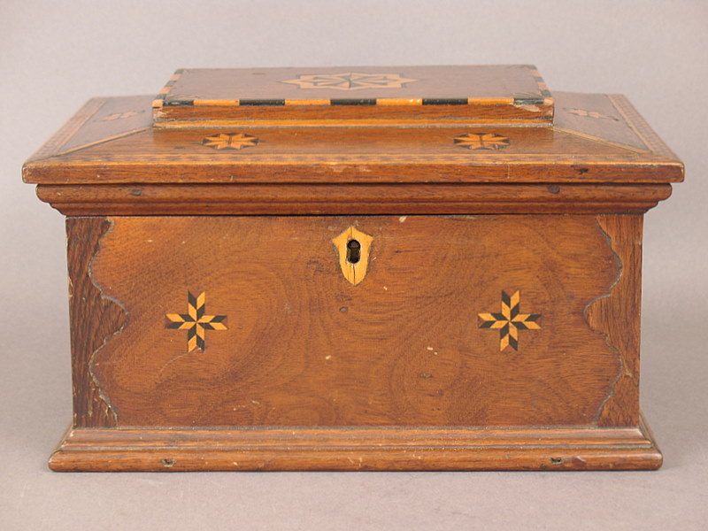 19thc. Coffin Style Inlaid Jewelry Box