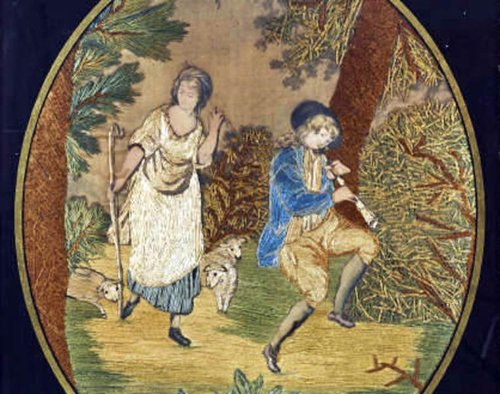 19thc. Silk Embroidery Signed