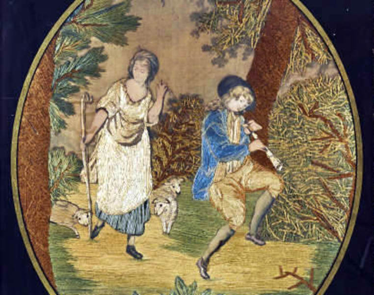 19thc. Silk Embroidery Signed