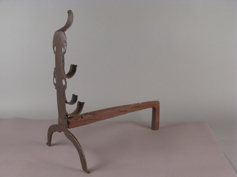 18thc. Wrought Iron Andirons & Scewer