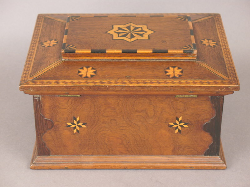 19thc. Coffin Style Inlaid Jewelry Box