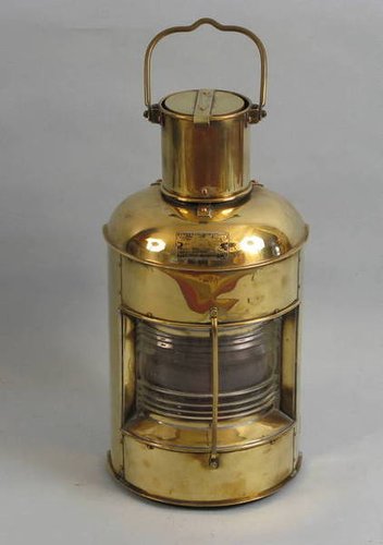 Large Brass and Glass Fresnel Lens Ship Lantern