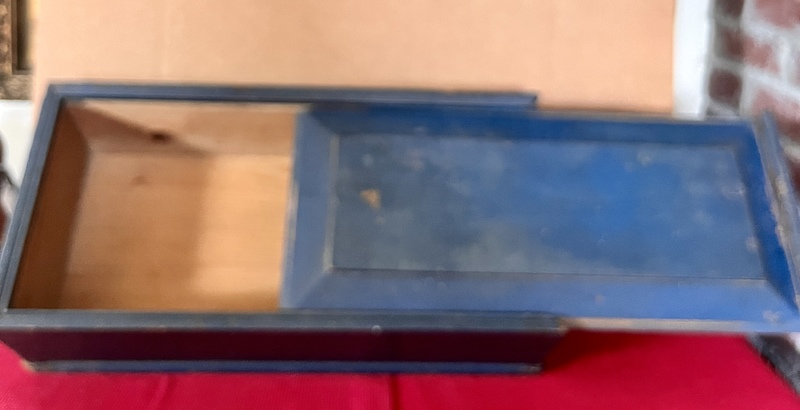 19thc. Lg. Blue Slide Lid Box with Key