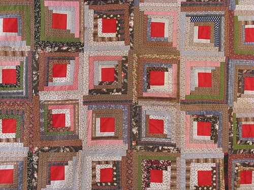 19thc. Lightning Log Cabin Quilt w/Cut Corners