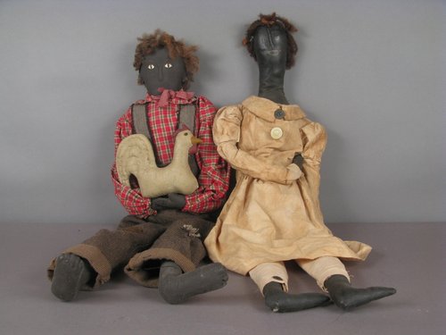 Pr. of Folk Art Cloth Dolls 34" Tall