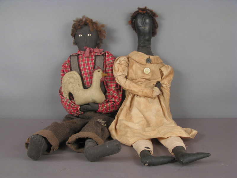 Pr. of Folk Art Cloth Dolls 34" Tall