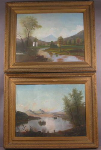 Lg. Pair 19thc. White Mountain Pastel Paintings