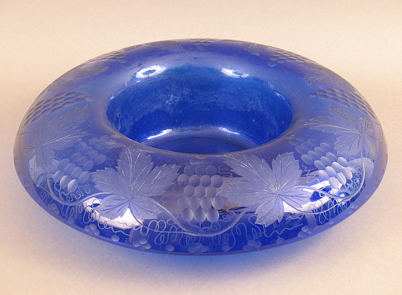 Cobalt Blue Etched Glass Bowl