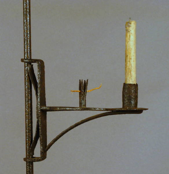 18thc. Iron Candle and Rushlight Lamp Stand
