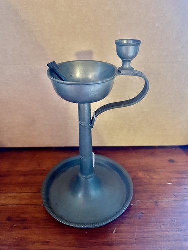 19thc. Whale Oil Pewter Lamp